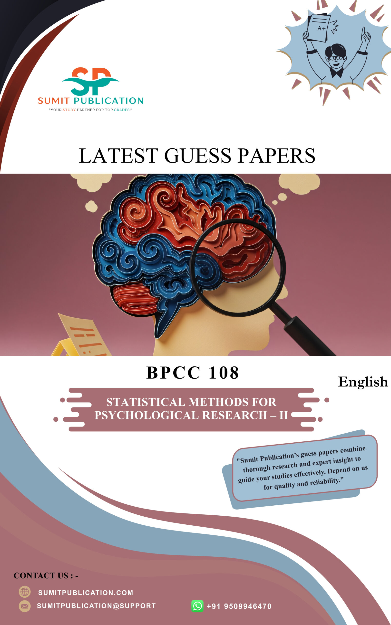 BPCC 108 - STATISTICAL METHODS FOR PSYCHOLOGICAL RESEARCH – II (Guess Paper – Latest Edition) - ENGLISH